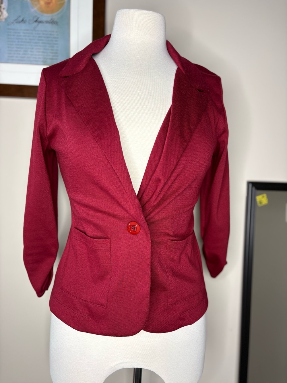 About A Girl Deep Red Single-Button Blazer